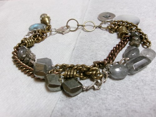 Retired Silpada Pyrite Labradorite Stone Crystal Sterling Bracelet - Picture 4 of 5