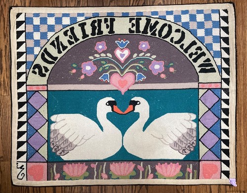 Vtg 80's Claire Murray Welcome Friends Hooked Wool Area Rug Folk Art 34"x 42” - Picture 3 of 4