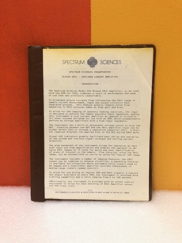 Spectrum Sciences Model 606 Biased Ebic Speciment Current Amplifier Spec Manual - Picture 1 of 2