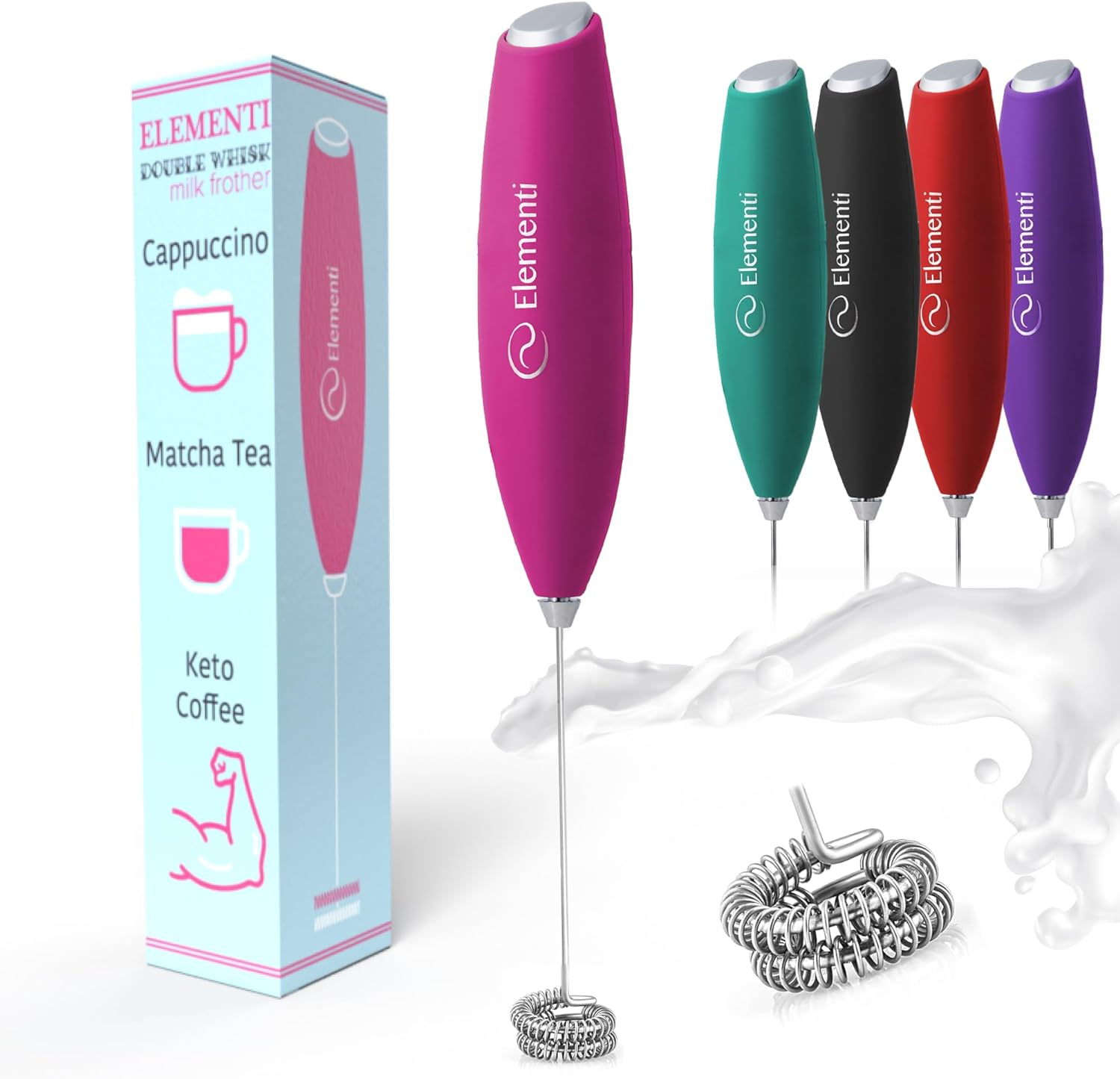 Milk Frother Handheld Double Whisk - Coffee Frother Electric Stirrer, Matcha Whi-image