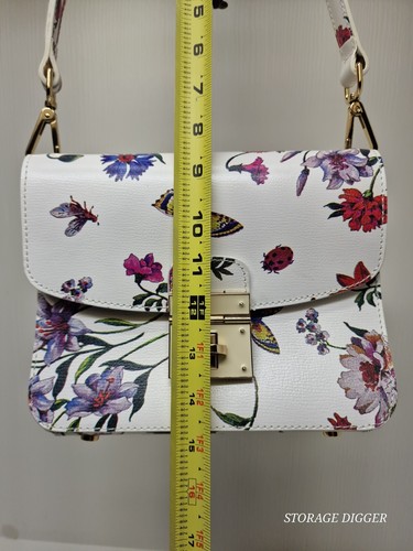 Stauer Primavera Handbag Women's White Italian Floral Genuine Leather Top Handle - Picture 14 of 16