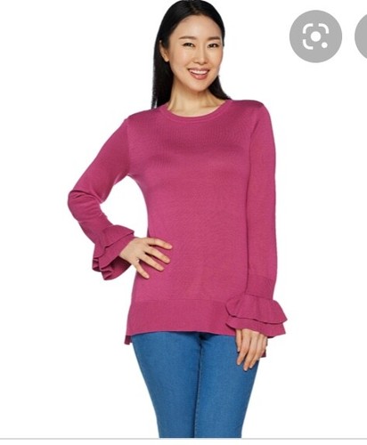 Isaac Mizrahi Live Womens Medium Ruffle Bell Sleeve Knit Sweater  - Picture 10 of 12