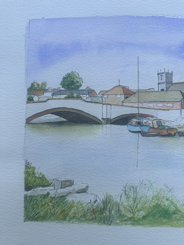 Póster cuaderno de bocetos paisaje puente barcos amarrados artista desconocido o necesita enmarcado - Imagen 2 de 3