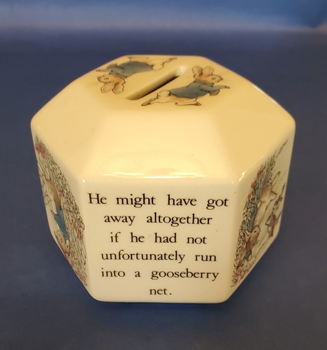 WEDGWOOD Peter Rabbit disegnato da Beatrix Potter banca monete porcellana 6 lati - Foto 3 di 5