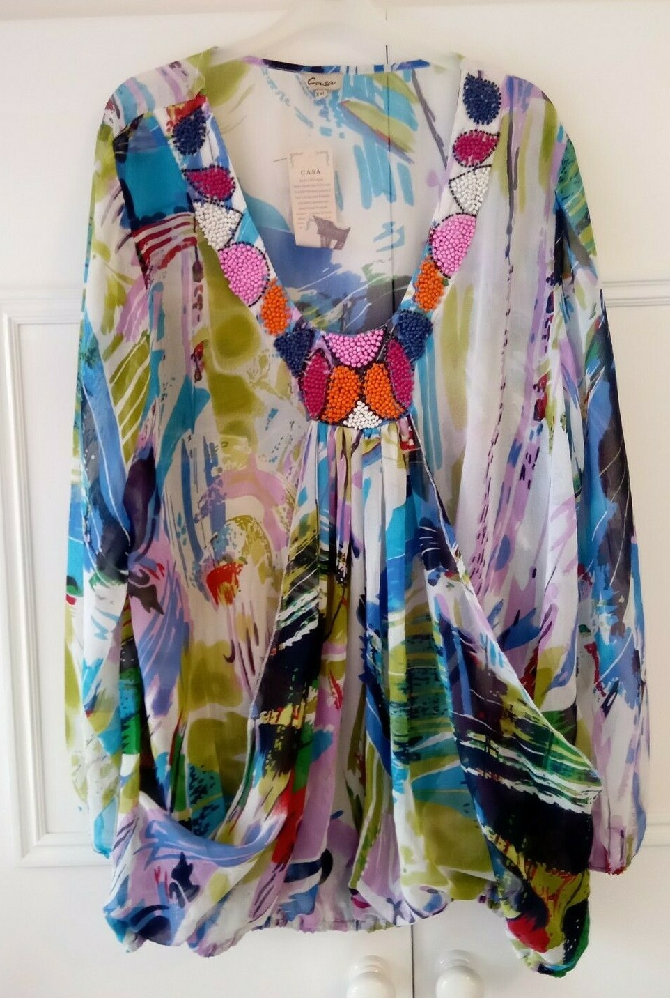 NEW WITH TAG.CASA  SIZE XXL SUMMER TOP WITH BEADED NECKLINE. CHARITY SALE