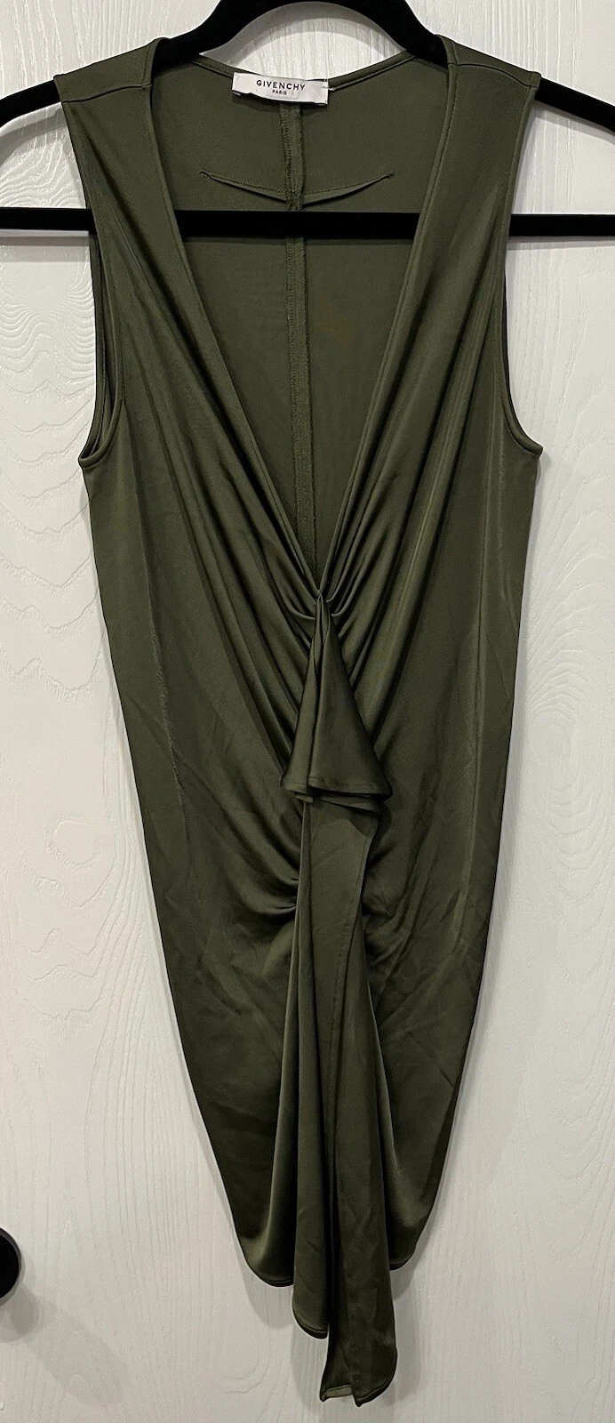 Camicia top tunica Givenchy slinky sexy arruffata verde oliva di design taglia small