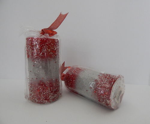 6" Pillar Candle Fire & Ice Red & Silver Kohl's Lot of 2 New/Sealed - Picture 2 of 6