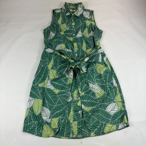 Untuckit for Her Poppy Dress 12 Green Leaf Button Up Sleeveless Wrap