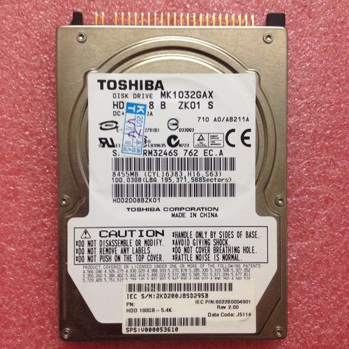 TOSHIBA 100 GB 2.5" 5400 RPM PATA 16 MB Hard Disk Drive MK1032GAX HDD - Afbeelding 2 van 2
