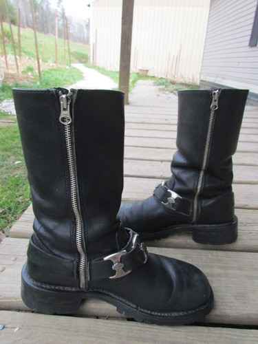 Men's Harley Davidson Motorcycle Black Leather Calf Zip Up Boots sz 11? - Picture 5 of 16