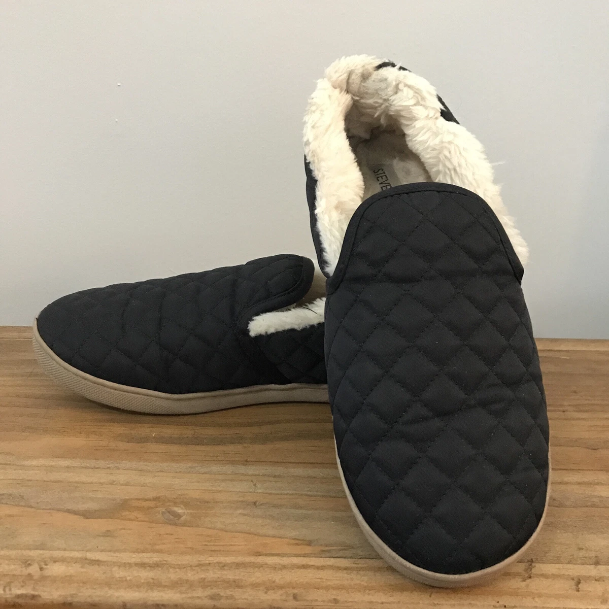 Steve Madden Size 9 Loafers Slip On Faux Fur Lined Black eBay