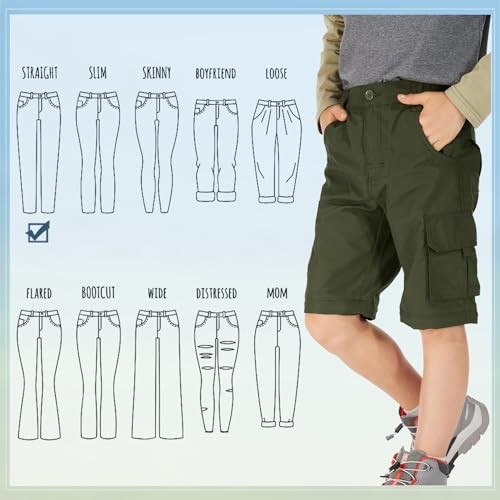 Kids' Cargo Pants, Boy's Casual Outdoor Quick Dry 12 Years Army Green - Picture 7 of 7