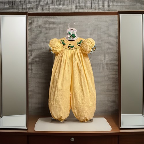 Pagliaccetto smocked classico stravagante trattori gingham fiocco omaggio 18 mesi bambina nuovo con etichetta - Foto 5 di 9