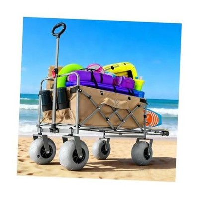 Beach Wagon with Big Wheels for Sand   10'' Balloon Tires & 450lb 260L Khaki
