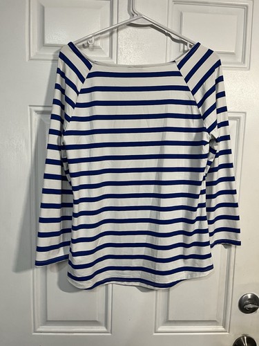 Talbots Women's Breton Stripe Boatneck Top Blue White Size S Classic Preppy - Picture 3 of 4