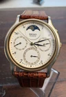 Vintage 1989 MINT Seiko Moon Phase 7F39-6029 Gold Silver Watch 34mm Original