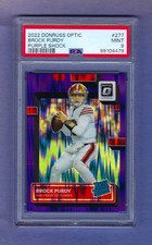 2022 BROCK PURDY RC 49'ERS #277 Panini DONRUSS Optic PURPLE SHOCK  PSA 9 MINT