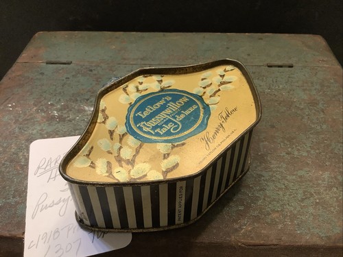 1307🌟Antique c1918 Vanity RARE Henry Tetlow’s PUSSYWILLOW Talc de luxe Tin FULL - Picture 5 of 8