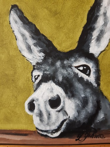 Arte de pared de burro original pintura al óleo enmarcada 5 x 7 burro retrato bebé burro - Imagen 6 de 9