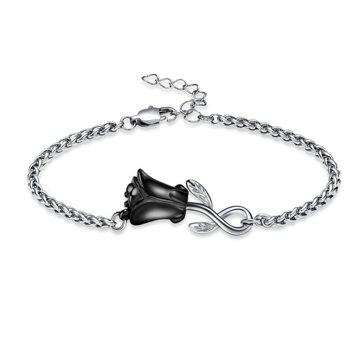 Rose Flower Urn Bracelet for Ashes for Women Stainless Steel Cremation Keepsake - Picture 1 of 7