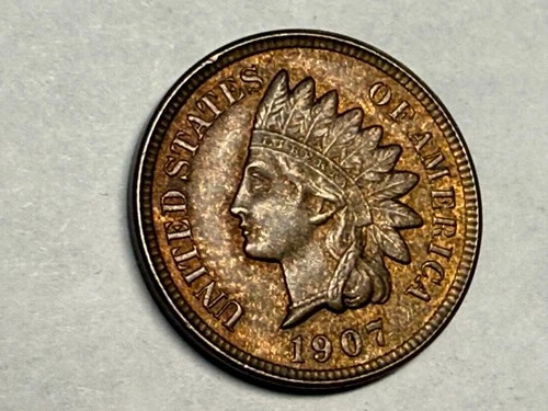 New Listing1907 INDIAN HEAD U.S. Cent. UNC, lustrous, woodgrain tone. #q1