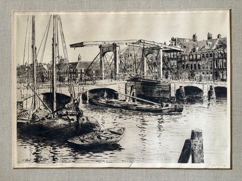 1929 Salomon Garf De Magere Brugte Amsterdam Skinny Bridge Radierung Druck - Bild 1 von 8