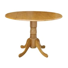 , 42" Round Dual Drop Leaf Pedestal Dining Table, Solid Real Wood, Sturdy Par...