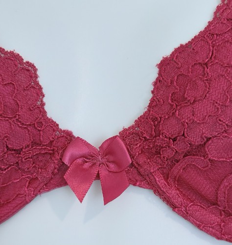 RARE-Vintage Magenta 32C/Medium Set ❤️ VICTORIA’S SECRET Satin and Lace - Picture 5 of 18
