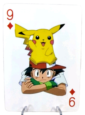 2007 Pokemon Playing Card 9 of Diamonds Poker Ash Pikachu Face Nintendo Japan