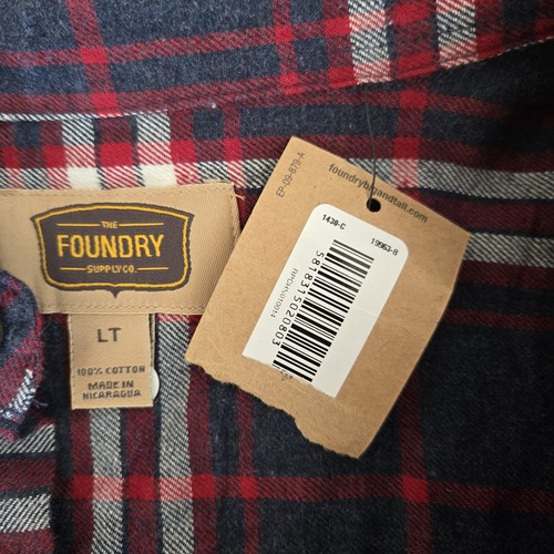 Foundry Flannel Shirt Red Blue Plaid Button Up Casual Long Sleeve Size L tall - Bild 4 von 4