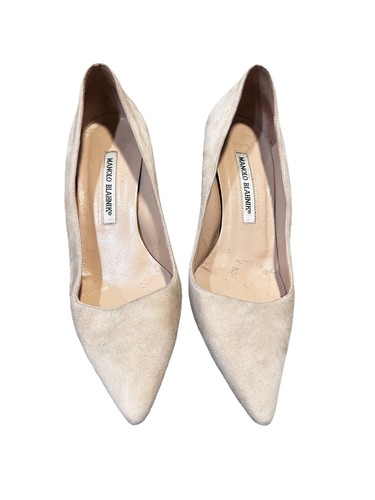 MANOLO BLAHNIK BB 70 BEIGE SUEDE POINT TOE PUMPS SZ 39 9 - Imagen 2 de 6