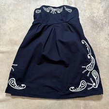 Tommy Hilfiger Dress Womens Size 6 Navy Blue Sheath Strapless White Embroidery