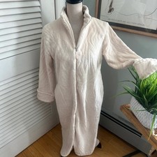 Oscar de la Renta Robe Womens Small Cream Plush Full Zip Pockets Cozy Loungewear