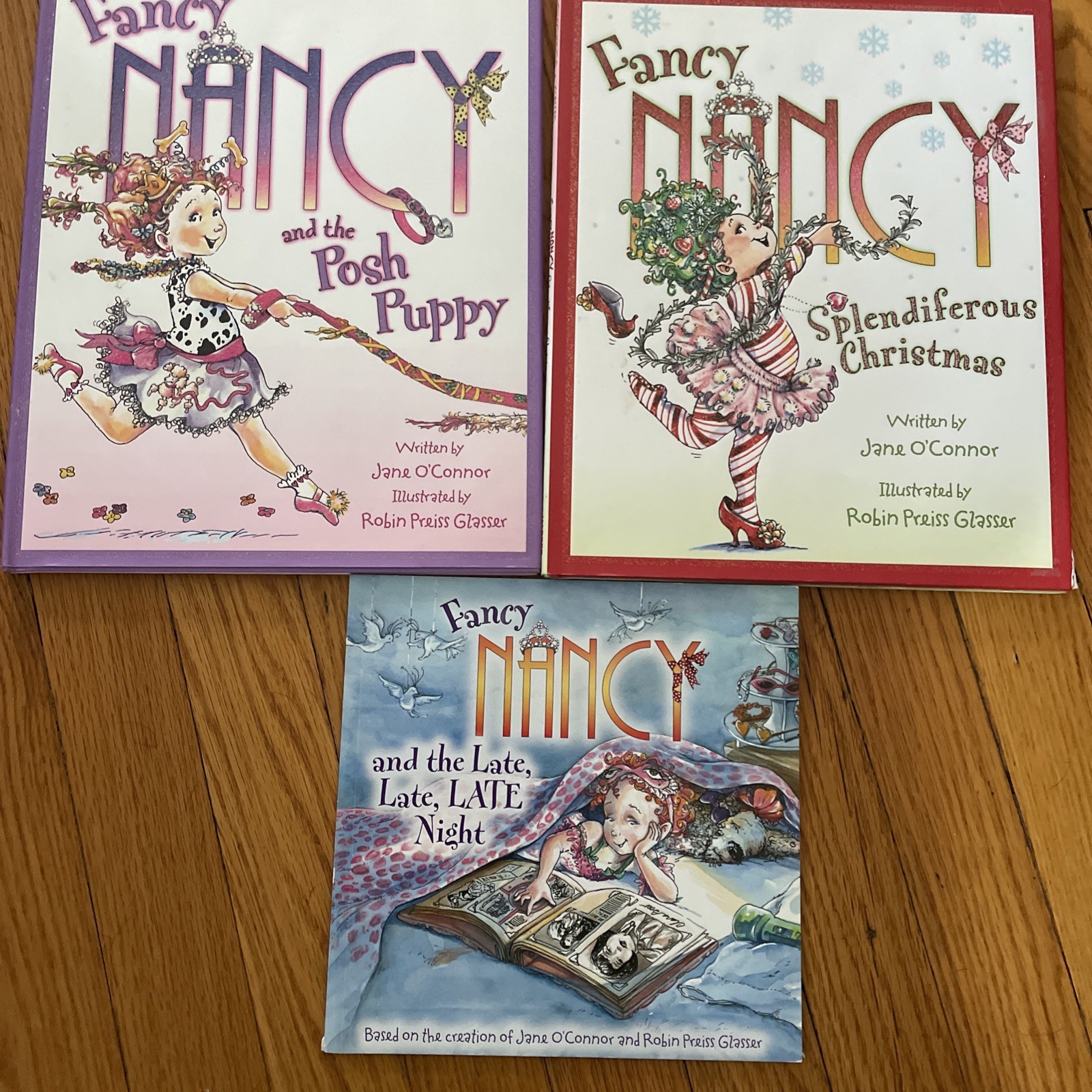 Lot 3 Fancy Nancy Books Hardcover Posh Puppy & Christmas Paperback Late Night