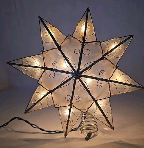 Vtg Kurt Adler 11" Capiz Star Tree Topper Clear Lights Gold BrassTone Christmas