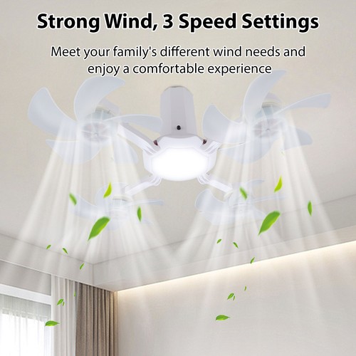 Ceiling Fan With LED Light Remote Control 3 Adjustable Speeds E27 Thread For B - Picture 12 of 12