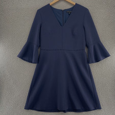 Banana Republic Dress Womens 12 Navy A Line Long Bell Sleeve Career Office Work