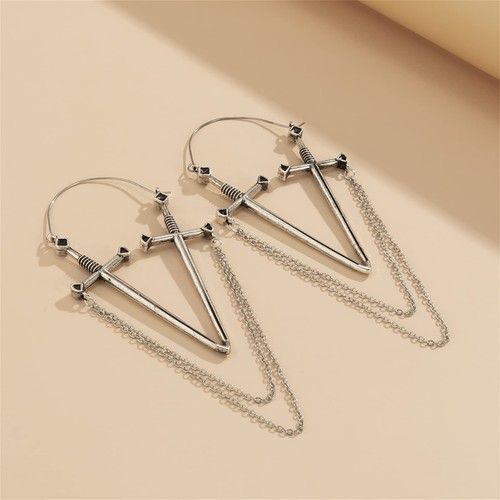 Long Gothic Moon Sword Dangle Drop Earrings for Women Men Man Vintage Punk Cool - Picture 5 of 6