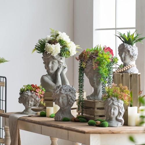 A & B Home 9.1" H Gray Indoor Outdoor Flower Wreath Lady Head Wall Planter, H... - Picture 8 of 9