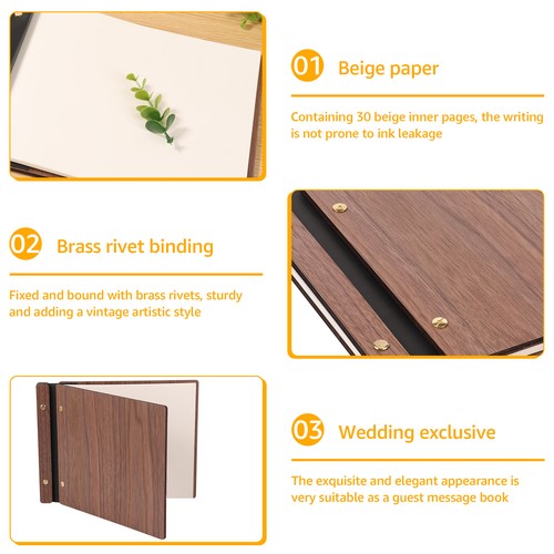 Wedding Guest Book Wood Cover Wedding Sign Book with 30 Pages for brvcU - Picture 9 of 22