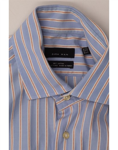 ZARA Mens Shirt EU 42 Large Blue Striped Cotton AD11 - Picture 3 of 3
