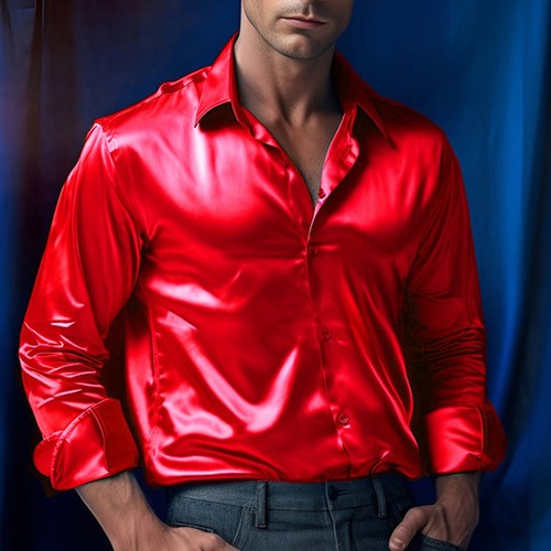 Chemise habillée élégante en soie satinée pour homme coupe slim manches long - Picture 7 of 25