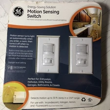 GE 2 PACK White Motion Sensing In Wall Light Switch On/Off/Auto Timer  PIR61-7M