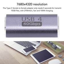 Type C Female to Female Adapter Aluminum Alloy 40Gbps 100W Coupler Extender
