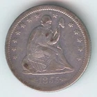 1855-O U.S. SEATED LIBERTY QUARTER - SILVER - KM#78 - ARROWS - NO RAYS-FINE PLUS