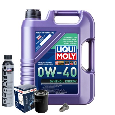 Motoröl 0W40 LIQUI MOLY 5L+BOSCH Ölfilter+Cera Tec+Ölablassschraube