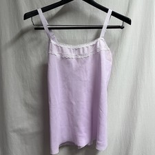 VTG Victoria Secret Pink Camisole Sleep Top XS Satin White Lace Trim Raw Hem