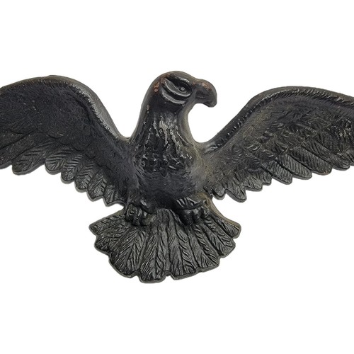 American Bald Eagle with Spread Wings Cast Iron Black Wall Plaque, 6” x 19” - Picture 2 of 14