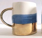 Anthropologie Gold Dipped Tamatoa Mug Cup Blue White Gold Coffee Tea Art Deco