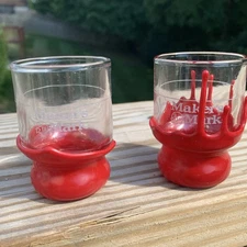 Maker's Mark Bourbon Shot Glass Set Of 2 Unique Red Wax Dipped Glasses